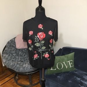 Boohoo mesh top printed roses size 8